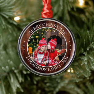 Creëer je eigen familiefoto persoonlijke kerst metalen ornament