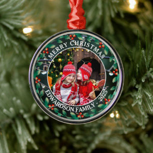 Creëer je eigen familiefoto persoonlijke kerst metalen ornament