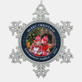 Creëer je eigen familiefoto persoonlijke kerst tin sneeuwvlok ornament (Voorkant)