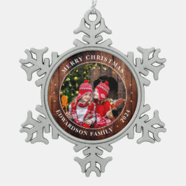Creëer je eigen familiefoto persoonlijke kerst tin sneeuwvlok ornament