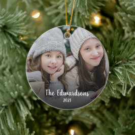 Creëer je eigen familiefoto persoonlijke kerstmis keramisch ornament