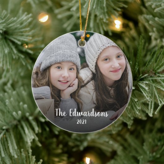 Creëer je eigen familiefoto persoonlijke kerstmis keramisch ornament (Boom)