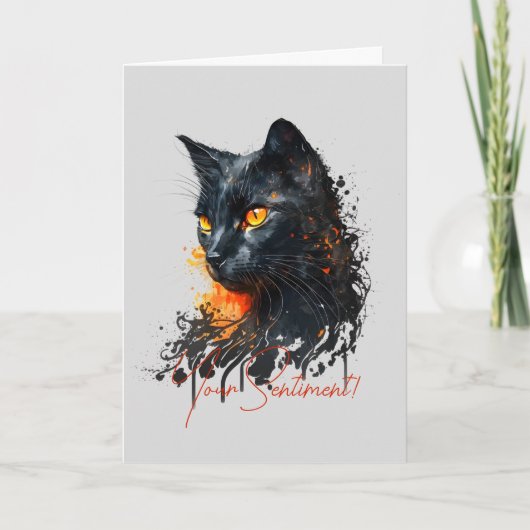 Creëer Je eigen Fiery Black Cat Bust Feestdagen Kaart (Voorkant)