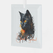 Creëer Je eigen Fiery Black Cat Bust Glas Ornament (Voorkant links)