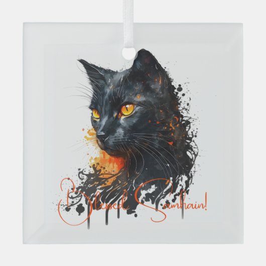 Creëer Je eigen Fiery Black Cat Bust Glas Ornament (Voorkant)