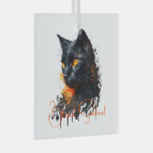 Creëer Je eigen Fiery Black Cat Bust Glas Ornament (Voorkant Rechts)
