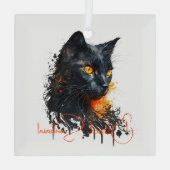 Creëer Je eigen Fiery Black Cat Bust Glas Ornament (Achterkant)