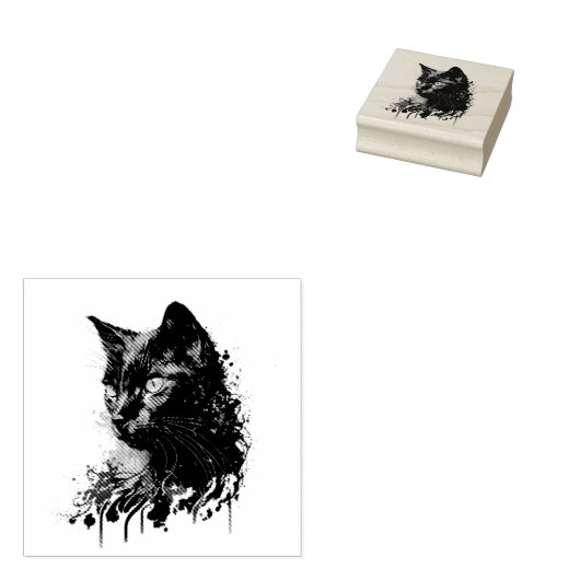 Creëer Je eigen Fiery Black Cat Bust Rubberstempel (Gestempeld)