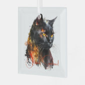 Creëer Je eigen Fiery Black Cat Glas Ornament (Voorkant links)