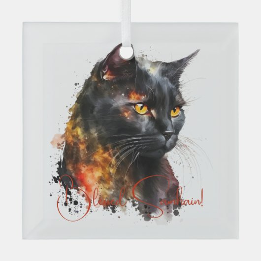 Creëer Je eigen Fiery Black Cat Glas Ornament (Voorkant)