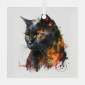 Creëer Je eigen Fiery Black Cat Glas Ornament (Achterkant)