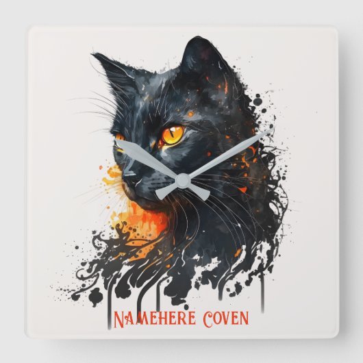Creëer Je eigen Fiery Black Cat Vierkante Klok (Voorkant)