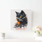 Creëer Je eigen Fiery Black Cat Vierkante Klok (Huis)