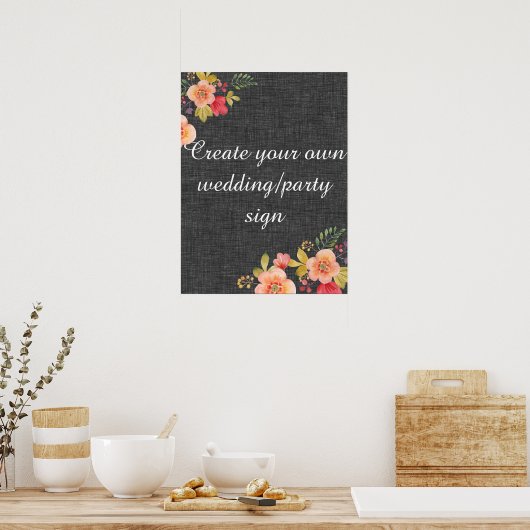 Creëer je eigen florale bruinkkoolbruiloft poster (Keuken)