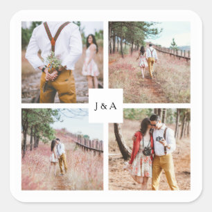 Creëer je eigen foto collage elegant bruiloft vierkante sticker