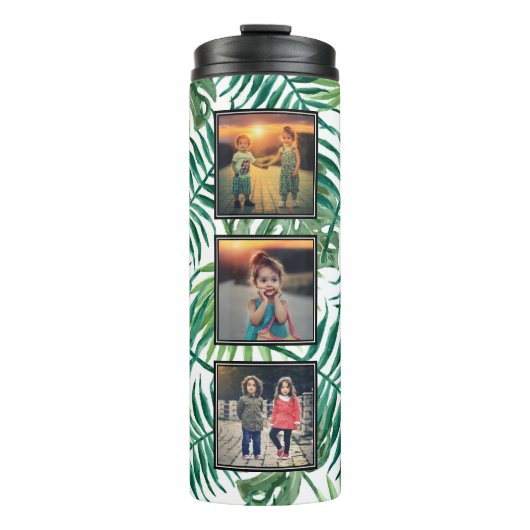 Creëer je eigen foto collage tropische bladeren thermosbeker (Voorkant)
