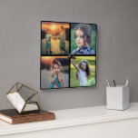 Creëer je eigen foto collage vierkante klok<br><div class="desc">Een mooie klok voor de muur. U kunt uw eigen 4 foto's toevoegen en een zeer persoonlijke en unieke klok creëer.</div>