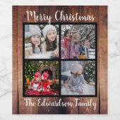 Creëer je eigen foto-collage voor kerstfamilie wijn etiket (Enkel label)