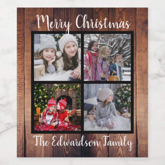 Creëer je eigen foto-collage voor kerstfamilie wijn etiket (Enkel label)