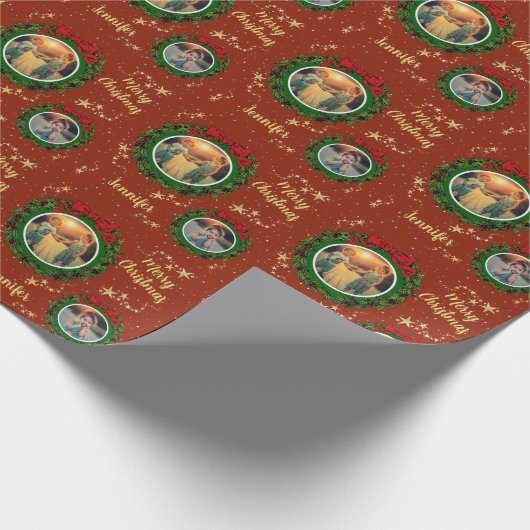 Creëer je eigen foto Merry kerstmonogrammen Cadeaupapier (Hoek)