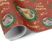 Creëer je eigen foto Merry kerstmonogrammen Cadeaupapier (Rol Hoek)