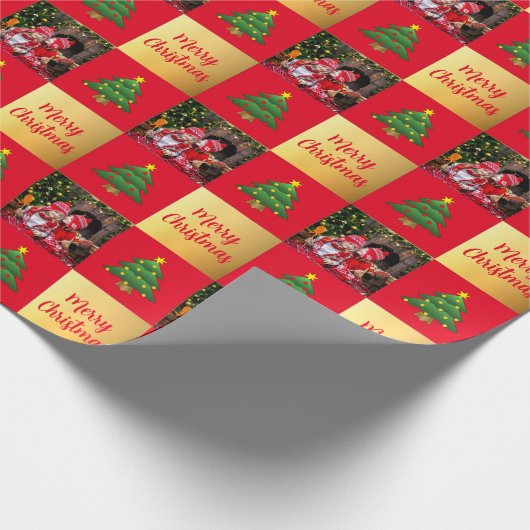 Creëer je eigen foto Merry Kerstscript Cadeaupapier (Hoek)