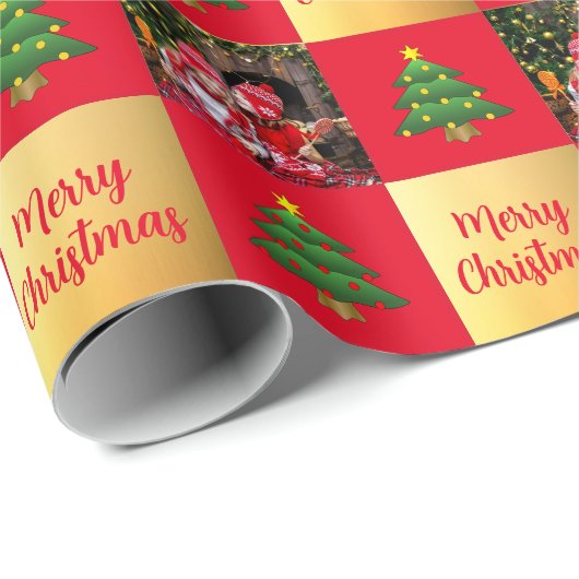 Creëer je eigen foto Merry Kerstscript Cadeaupapier (Rol Hoek)