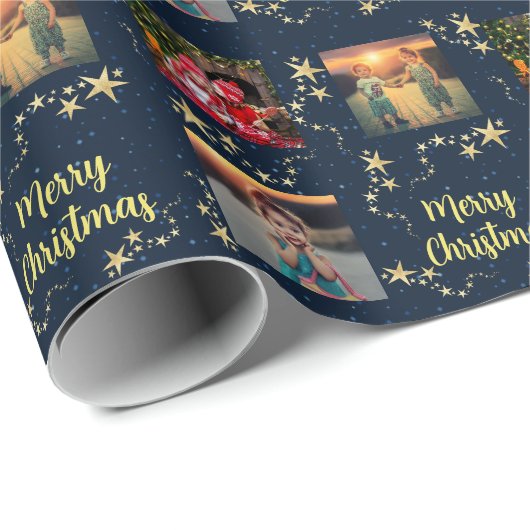 Creëer je eigen foto Merry Kerstscript Cadeaupapier (Rol Hoek)