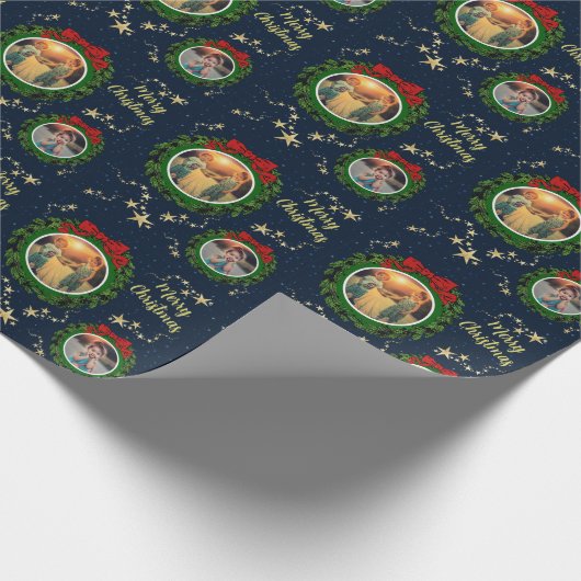 Creëer je eigen foto Merry Kerstscript Cadeaupapier (Hoek)