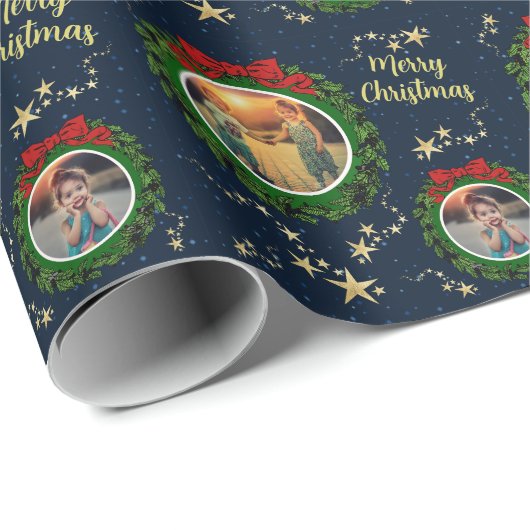 Creëer je eigen foto Merry Kerstscript Cadeaupapier (Rol Hoek)