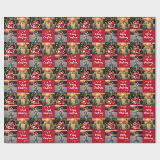 Creëer je eigen foto Merry Kerstscript Cadeaupapier (Vlak)