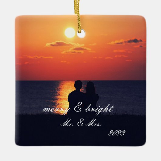 Creëer je eigen foto voor eerste kersthuwelijk keramisch ornament (Voorkant)