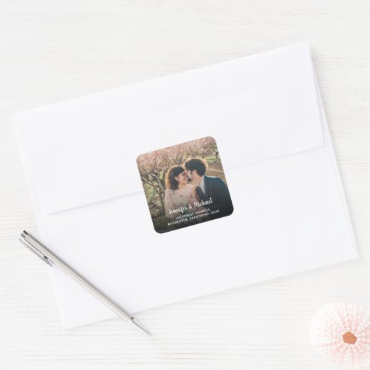 Creëer je eigen foto Wedding-zegels Vierkante Sticker (Envelop)
