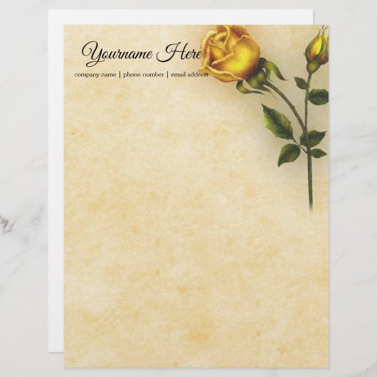 Creëer Je eigen gele rozen Persoonlijk Briefhoofd (Voorkant / Achterkant)