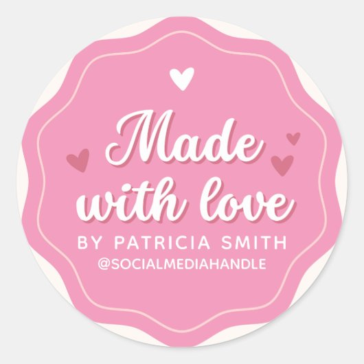 Creëer je eigen gemaakt met liefde schattig roze b ronde sticker (Voorkant)