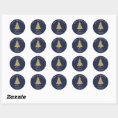 Creëer je eigen gouden glitter kerst blauw ronde sticker (Vel)