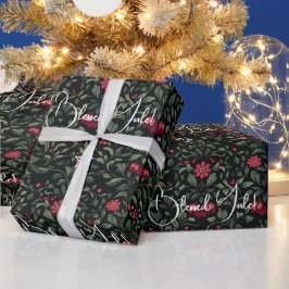 Creëer Je Eigen Groene Rode Yule Nacht Bloemen Cadeaupapier