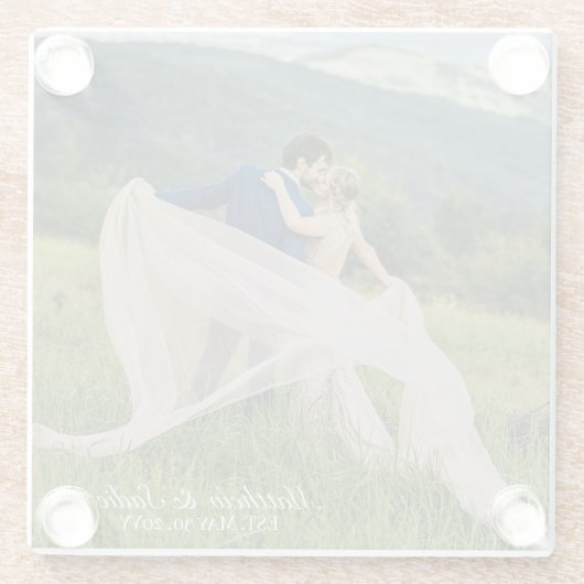 Creëer Je eigen huwelijksfoto op Elegant Glazen Onderzetter (Achterkant)