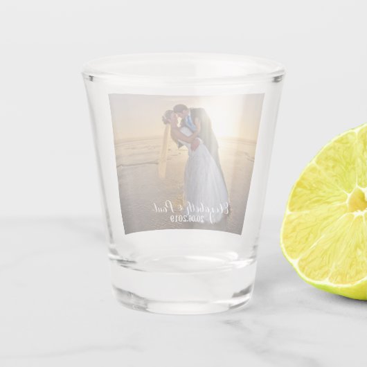 Creëer Je eigen huwelijksfoto Shot Glas (Achterkant)