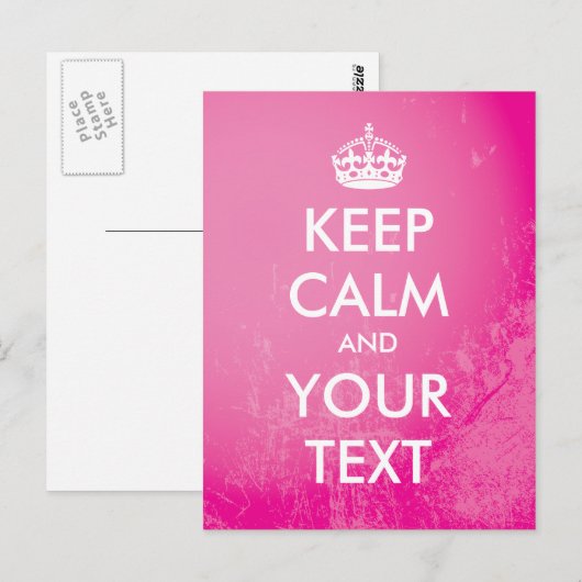 Creëer je eigen "Keep Calm" (roze grunge) Briefkaart (Voorkant / Achterkant)