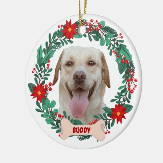 Creëer Je eigen kerstkrans met huisdierenfoto Keramisch Ornament (Links)