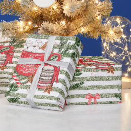 Creëer je eigen koude buiten cacao groene strepen cadeaupapier