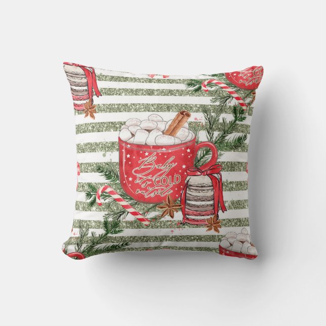 Creëer je eigen koude buiten cacao groene strepen kussen (Voorkant)