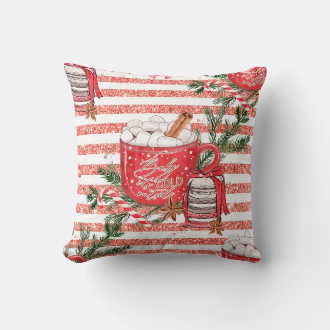 Creëer je eigen koude buiten cacao rode strepen kussen (Voorkant)