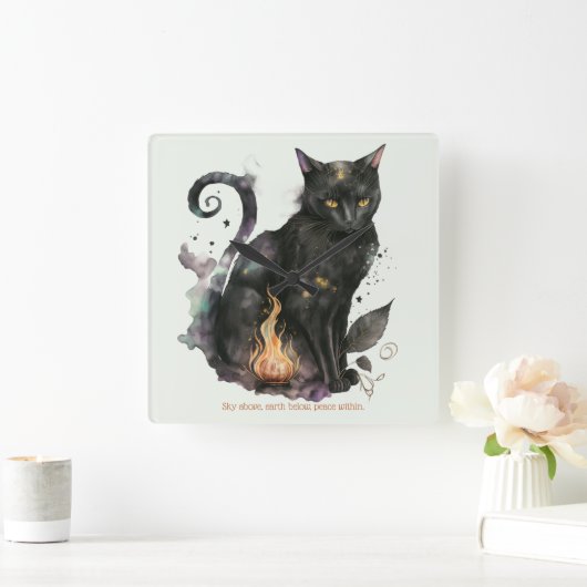 Creëer Je eigen Magic Black Cat Vierkante Klok (Huis)