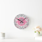 Creëer Je eigen meisjesnaam | Floral Pink Silver Ronde Klok (Huis)
