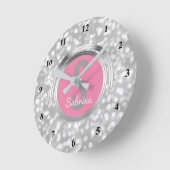 Creëer Je eigen meisjesnaam | Roze zilver Glitter Ronde Klok (Hoek)