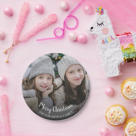 Creëer je eigen Merry-kerstfamiliefoto Papieren Bordje (Feest)