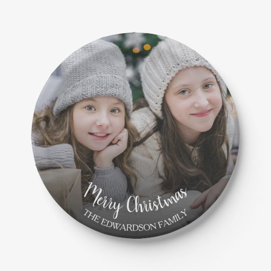 Creëer je eigen Merry-kerstfamiliefoto Papieren Bordje (Voorkant)
