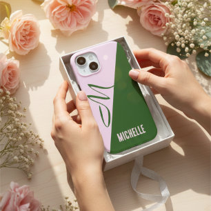 Creëer Je Eigen Moderne Bosgroen & Zachte Roze iPhone 15 Case